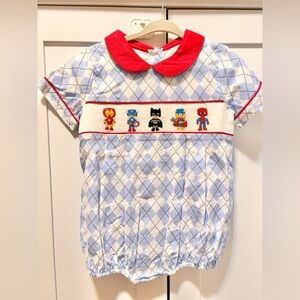 Boys Smocked Superhero-Themed Bubble romper 2T